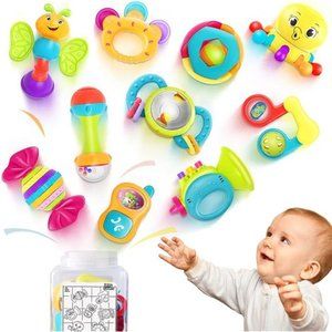 10pcs Baby Rattles Toys Set, Infant Grab N Shake Rattle, Sensory Teether